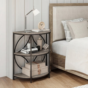 Narrow Side Table with Study Metal Frame and Storage Shelves-Gray