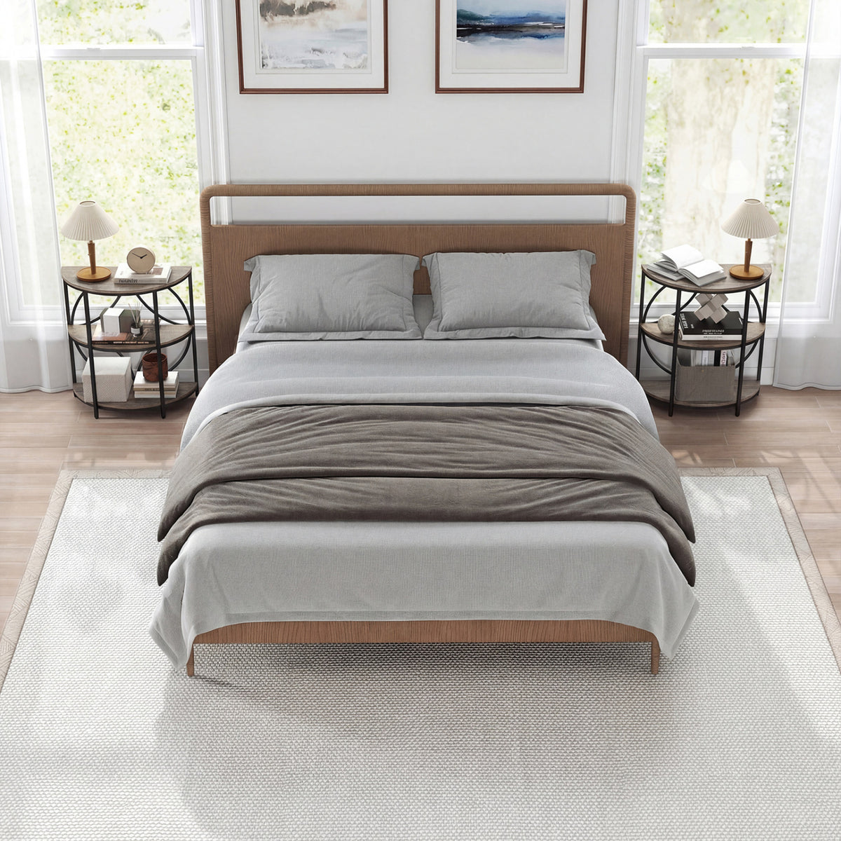 Narrow Side Table with Study Metal Frame and Storage Shelves-Gray