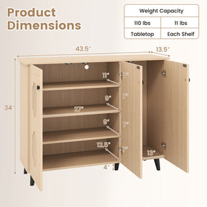Natural Shoe Cabinet with 3 Doors Freestanding Closed Footwear Storage Unit for Entryway Hallway-Natural