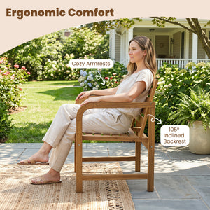 Natural Wood Patio Armchair with Slanted Back and Slatted Seat