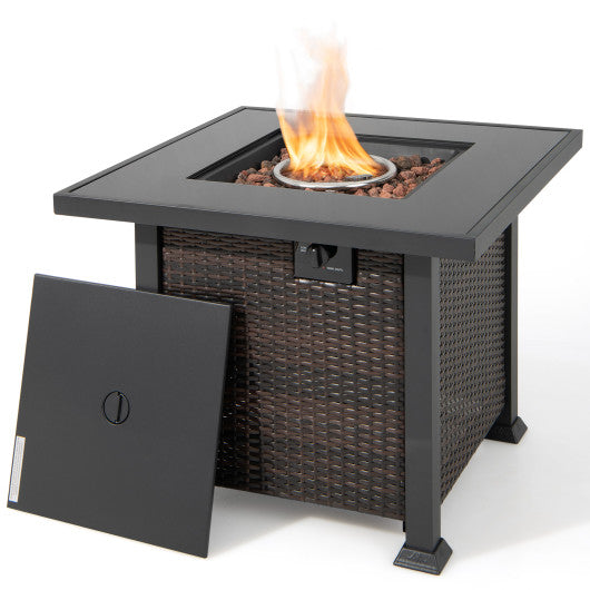 9 Pieces Patio Furniture Set with 32” Fire Pit Table and 50000 BTU Square Propane Fire Pit-Navy