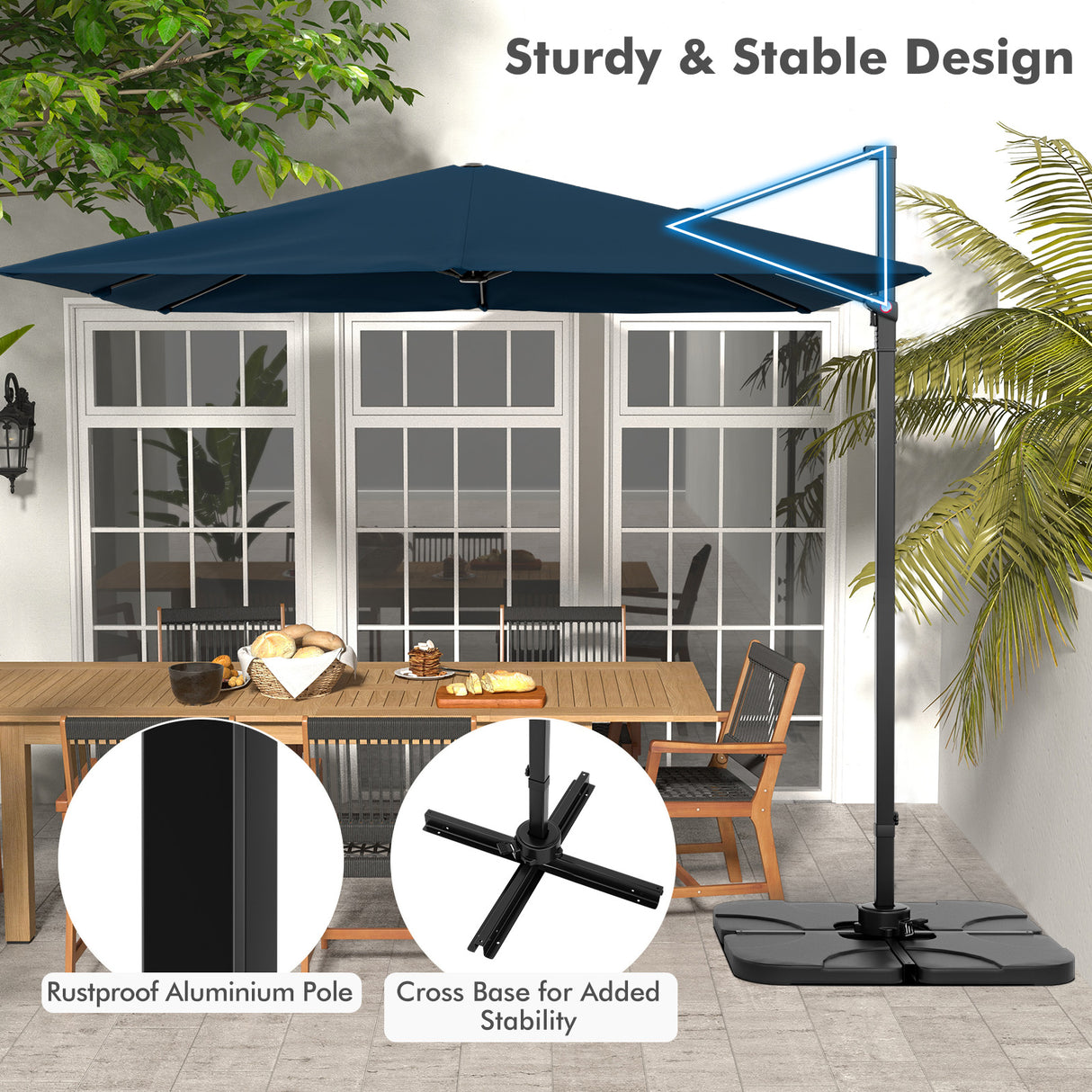 9.5 Feet Square Patio Cantilever Umbrella with 360 ° Rotation-Navy