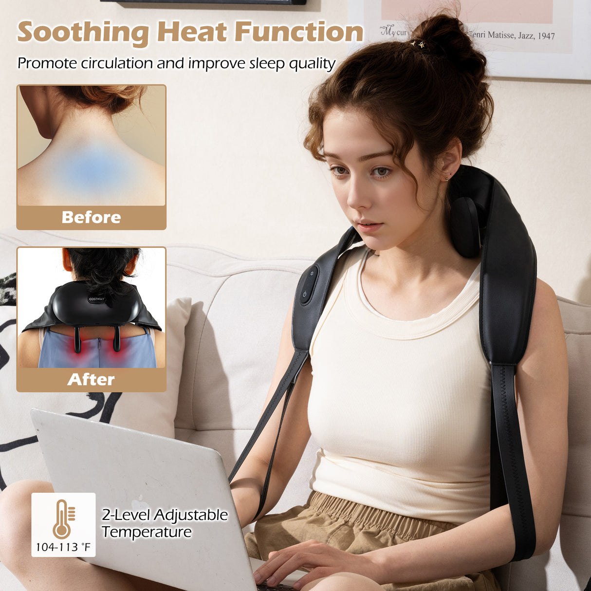 Neck Shoulder Massager with 2 Heat Levels for Pain Relief-Black