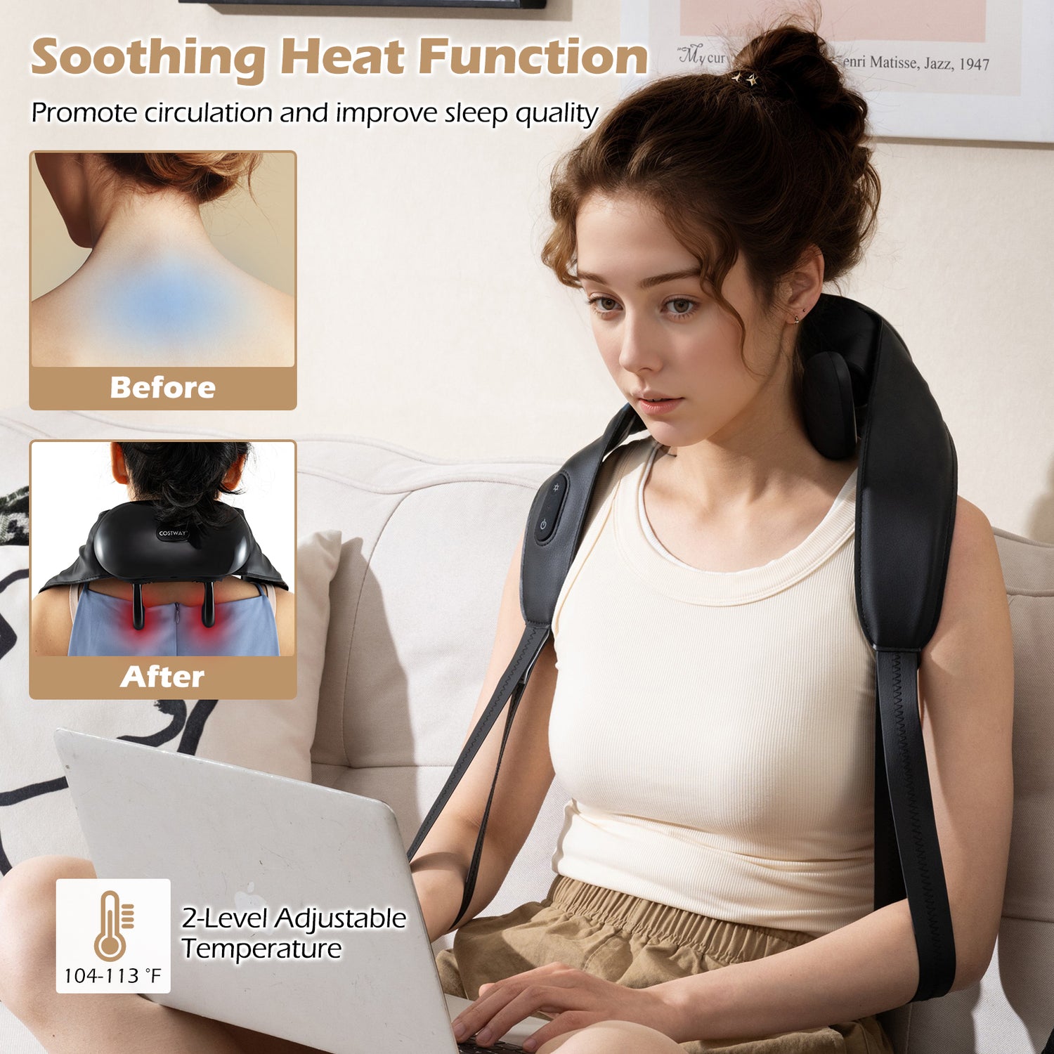Neck Shoulder Massager with 2 Heat Levels for Pain Relief-Black