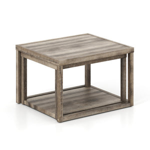 Nesting Coffee Table Set of 2 Stackable Rectangular End Tables-Gray