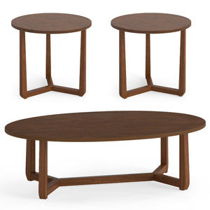 Nesting Coffee Table Set of 3 with Wood Veneered Top and Solid Rubber Wood Legs for Living Room-Walnut