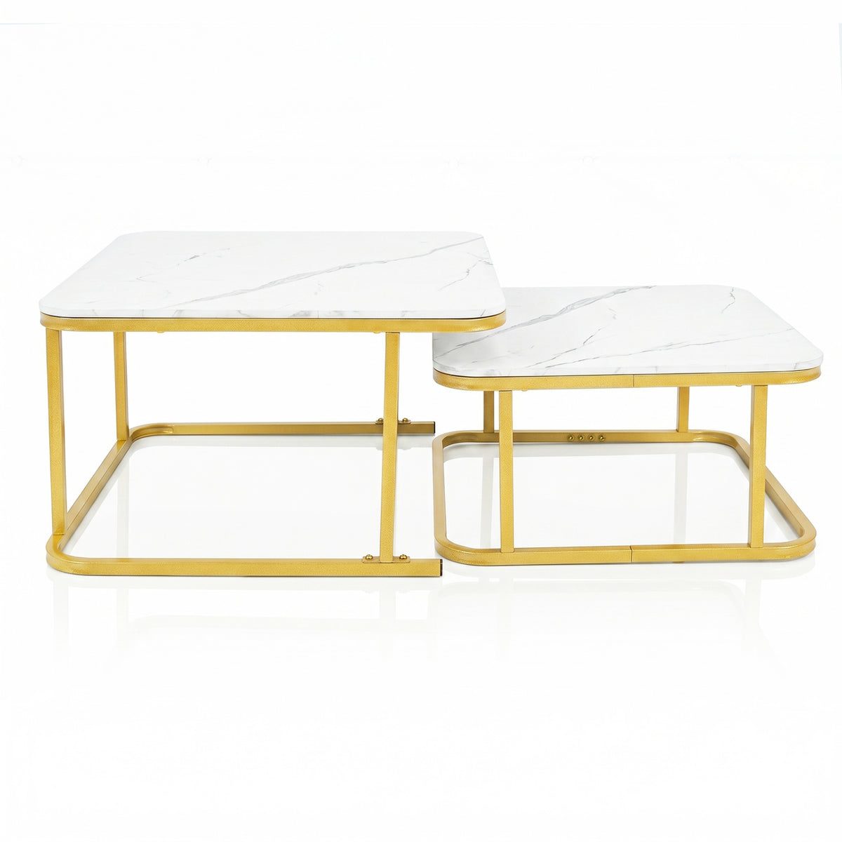 Nesting Coffee Table Set of 2 with Faux Marble Top and Metal Frame-White