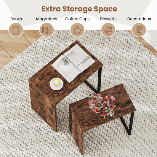 Nightstand Mid Century End Tables with Door-Set of 2