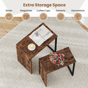 Nightstand Mid Century End Tables with Door-Set of 2