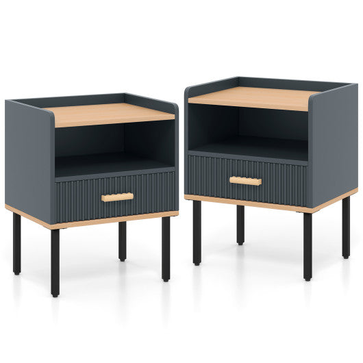 Nightstand Bedside End Table with Drawer and Shelf for Living Room Bedroom-Set of 2