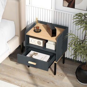 Nightstand Bedside End Table with Drawer and Shelf for Living Room Bedroom-Set of 2