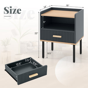 Nightstand Bedside End Table with Drawer and Shelf for Living Room Bedroom-Set of 2