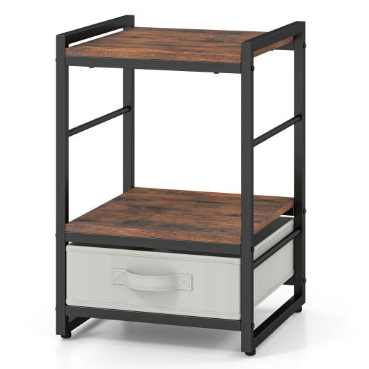 Nightstand Industrial Bedside Table with Open Storage Shelf and Fabric Drawer-Rustic Brown