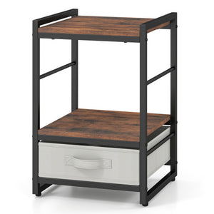Nightstand Industrial Bedside Table with Open Storage Shelf and Fabric Drawer-Rustic Brown