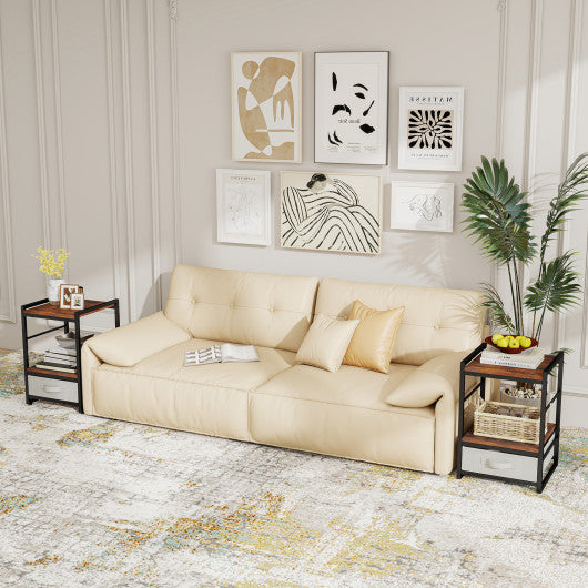 Nightstand Industrial Bedside Table with Open Storage Shelf and Fabric Drawer-Rustic Brown