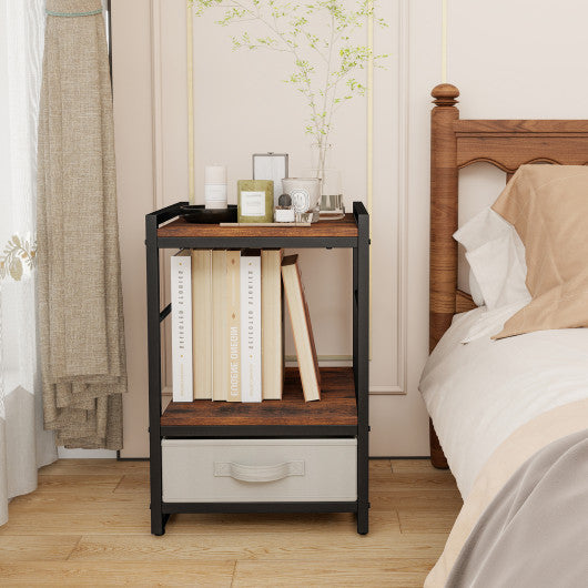 Full Size Metal House Bed with 2 Fabric Drawers for Kids-Black