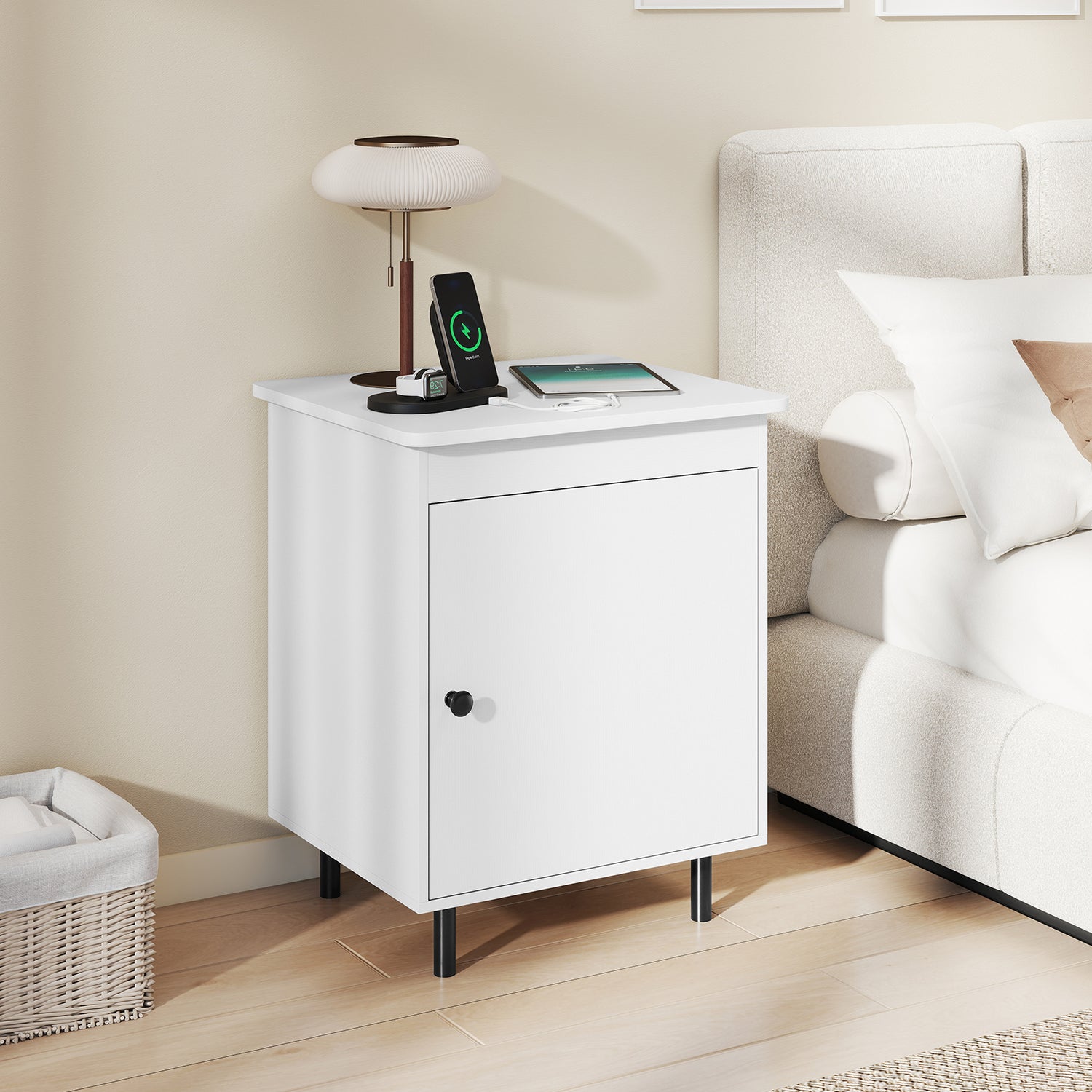 Nightstand Mid Century End Tables with Door-1 Pieces