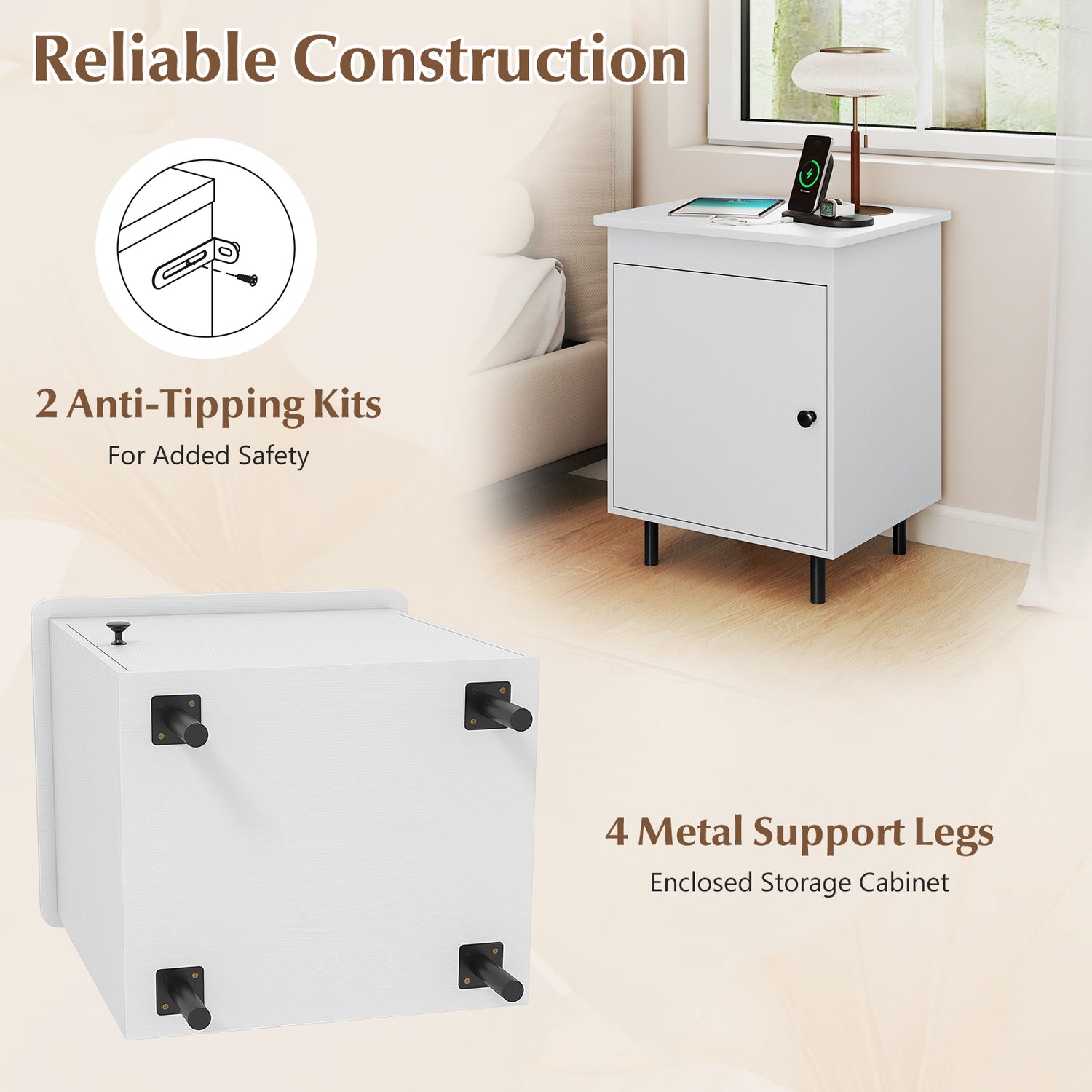 Nightstand Mid Century End Tables with Door-1 Pieces