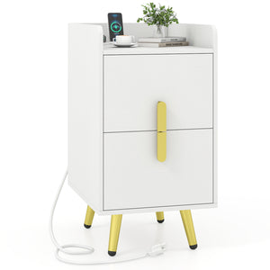 Nightstand Side Tables with 2 Drawers and 2 USB Ports-White