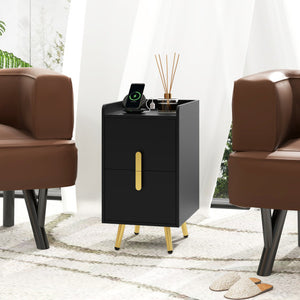 Nightstand Side Tables with 2 Drawers and 2 USB Ports-Black