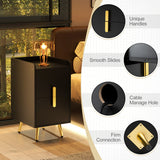 Nightstand Side Tables with 2 Drawers and 2 USB Ports-Black