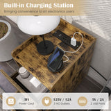 Nightstand Side Tables with 2 Drawers and 2 USB Ports-Rustic Brown