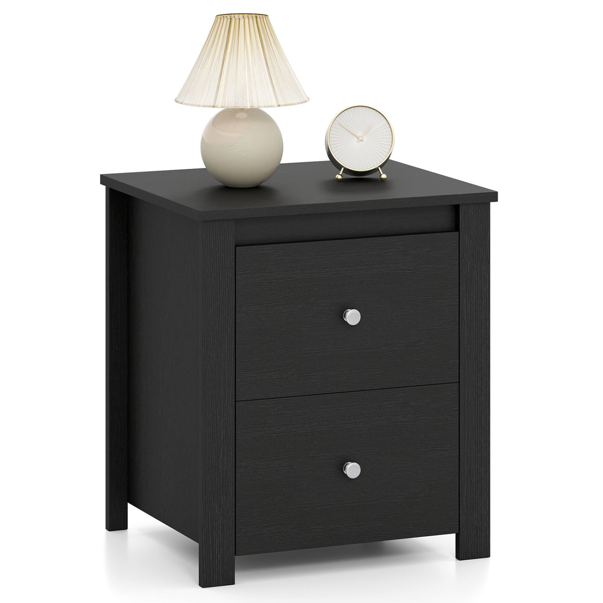 Nightstand with 2 Drawers & Storage for Bedroom Living Room Small Spaces-Black