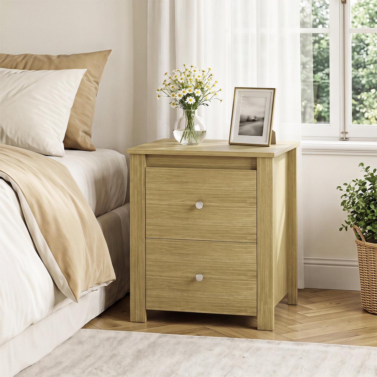 Nightstand with 2 Drawers & Storage for Bedroom Living Room Small Spaces-Natural