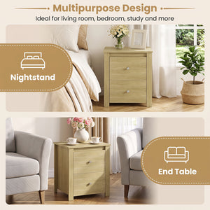 Nightstand with 2 Drawers & Storage for Bedroom Living Room Small Spaces-Natural
