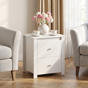 Nightstand with 2 Drawers & Storage for Bedroom Living Room Small Spaces-White
