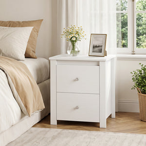 Nightstand with 2 Drawers & Storage for Bedroom Living Room Small Spaces-White