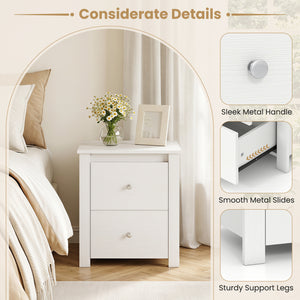Nightstand with 2 Drawers & Storage for Bedroom Living Room Small Spaces-White