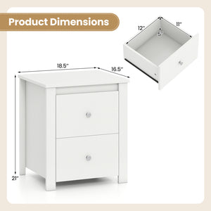 Nightstand with 2 Drawers & Storage for Bedroom Living Room Small Spaces-White
