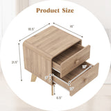 Nightstand with 2 Drawers Solid Rubber Wood Legs-Brown