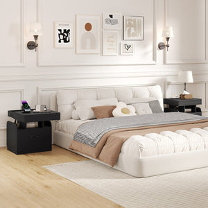 Nightstand with Charging Station Modern Bedside Table for Living Room Bedroom Office-Black