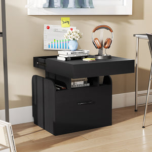 Nightstand with Charging Station Modern Bedside Table for Living Room Bedroom Office-Black
