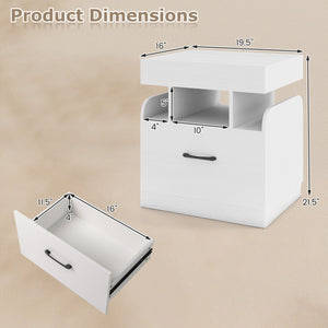 Nightstand with Charging Station Modern Bedside Table for Living Room Bedroom Office-White