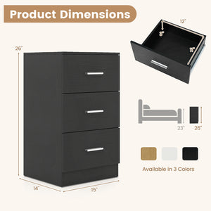 Nightstand with Charging Station End Table with 3 Storage Drawers Bedside Table for Bedroom-Black