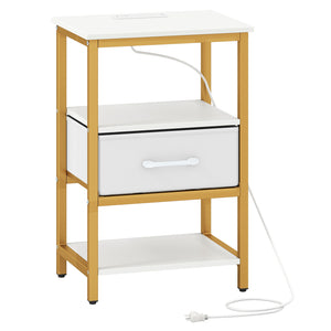 Nightstand with Charging Station and Adjustable Fabric Drawer for Bedroom and Living Room-1 Piece