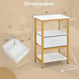 Nightstand with Charging Station and Adjustable Fabric Drawer for Bedroom and Living Room-1 Piece