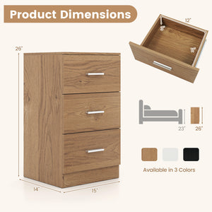 Nightstand with Charging Station End Table with 3 Storage Drawers Bedside Table for Bedroom-Natural