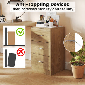 Nightstand with Charging Station End Table with 3 Storage Drawers Bedside Table for Bedroom-Natural