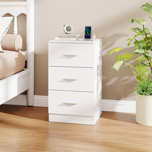 Nightstand with Charging Station End Table with 3 Storage Drawers Bedside Table for Bedroom-White