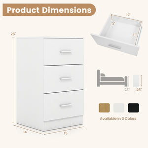Nightstand with Charging Station End Table with 3 Storage Drawers Bedside Table for Bedroom-White