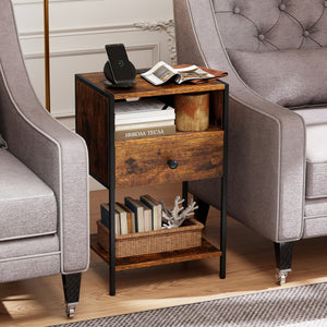 Nightstand with Charging Station Bedside Table with USB Ports and Outlets-Rustic Brown