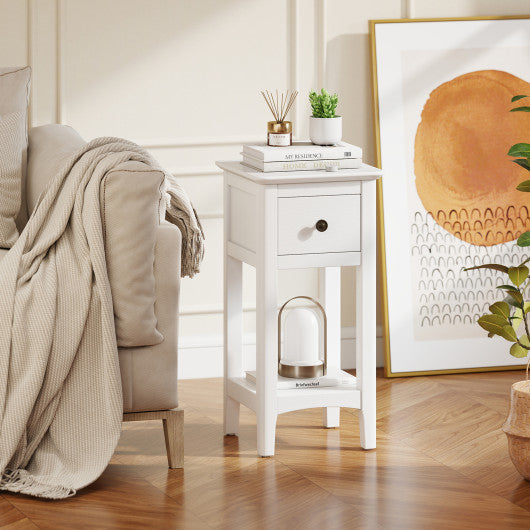 3-Tier Nightstand with Drawer and Open Storage Shelf-White