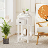 3-Tier Nightstand with Drawer and Open Storage Shelf-White