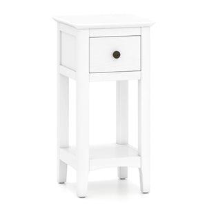 3-Tier Nightstand with Drawer and Open Storage Shelf-White
