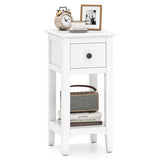 3-Tier Nightstand with Drawer and Open Storage Shelf-White