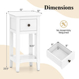 3-Tier Nightstand with Drawer and Open Storage Shelf-White